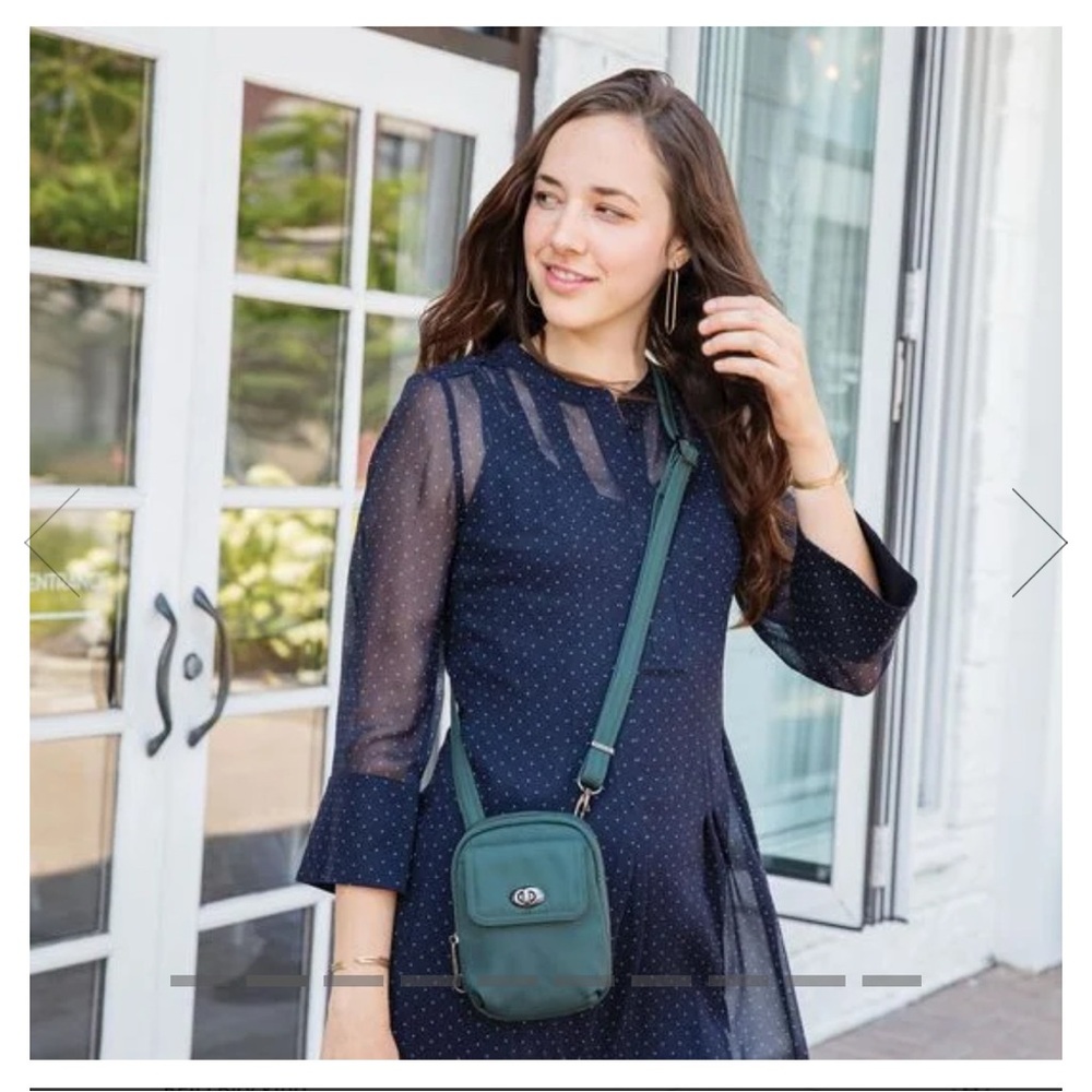 Travelon Anti-Theft Tailored Crossbody Phone Pouch - Sapphire, gold accents - Picture 4 of 11